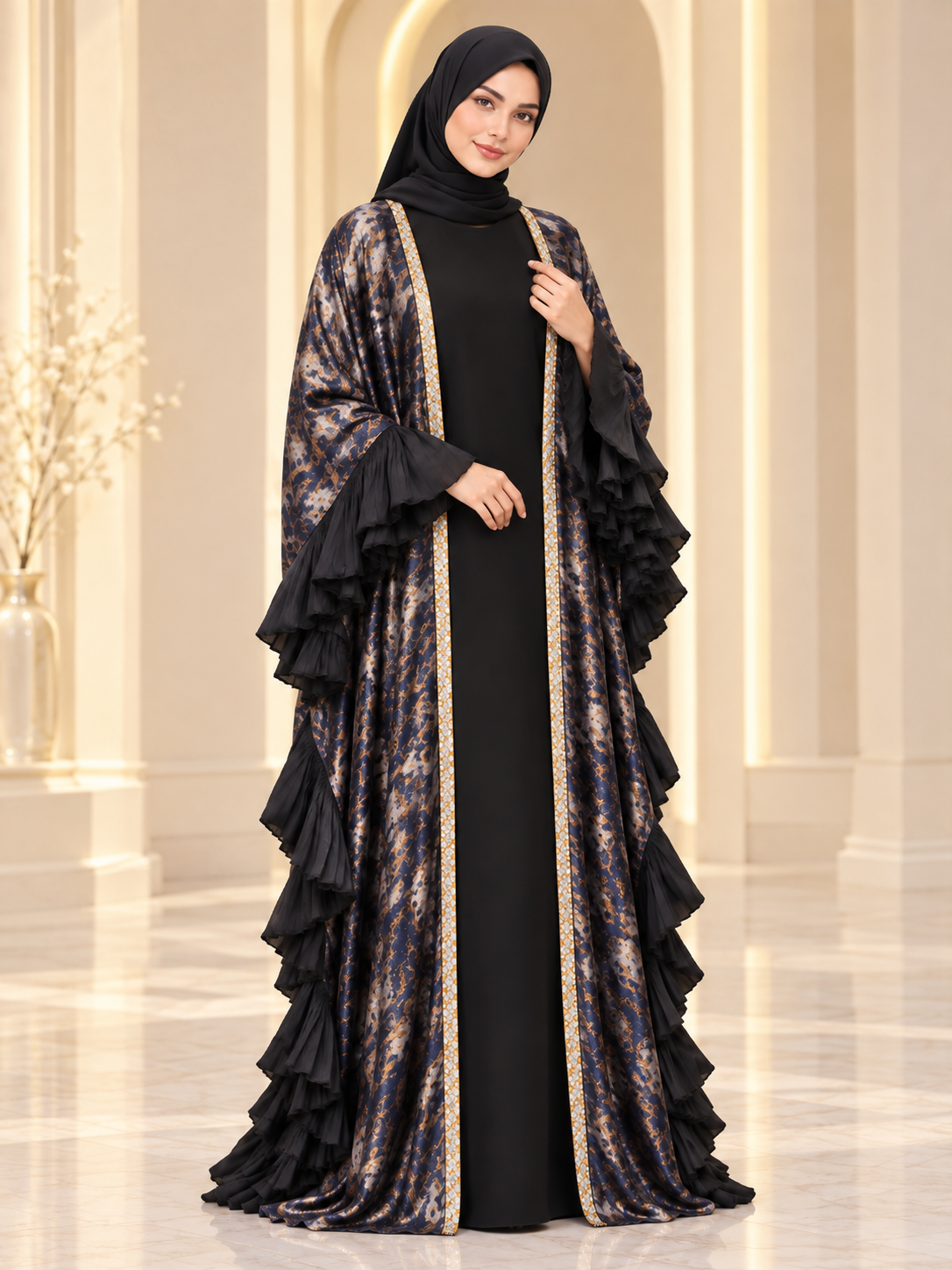Premium Printed Ruffle Abaya