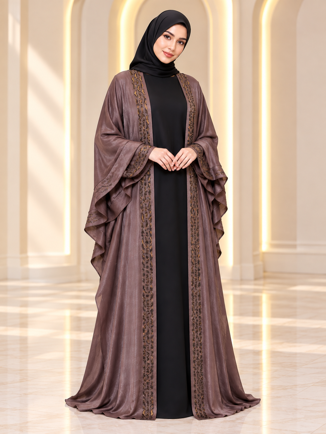 Premium Mauve Ruffle Abaya