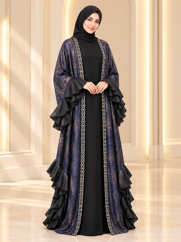 Premium Navy Ruffle Shrug Abaya